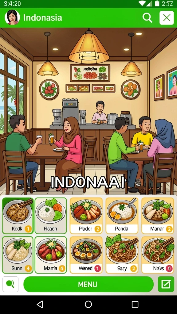 Tampilan awal yang menarik dengan karakter unik.